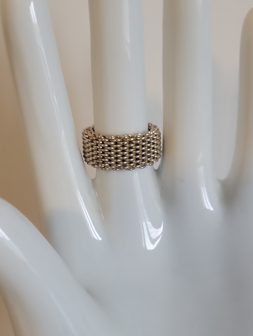 925 Silver Woven Mesh Wide Band Ring Size 7.75